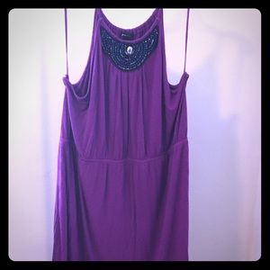 Beaded Halter Empire Waist Dress - Plus Size